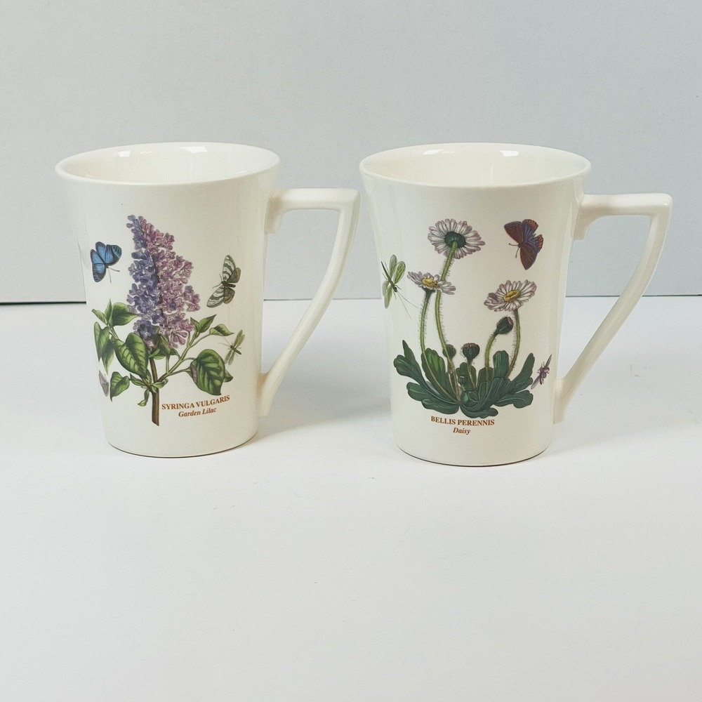 Pair Portmeirion‎ Botanic Garden Daisy & Lilac Butterflies Mandarin Mug Cup Lot
